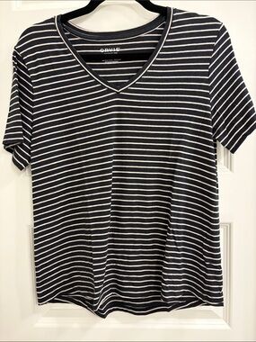 Orvis Navy & White Striped V-Neck Short Sleeve Tee